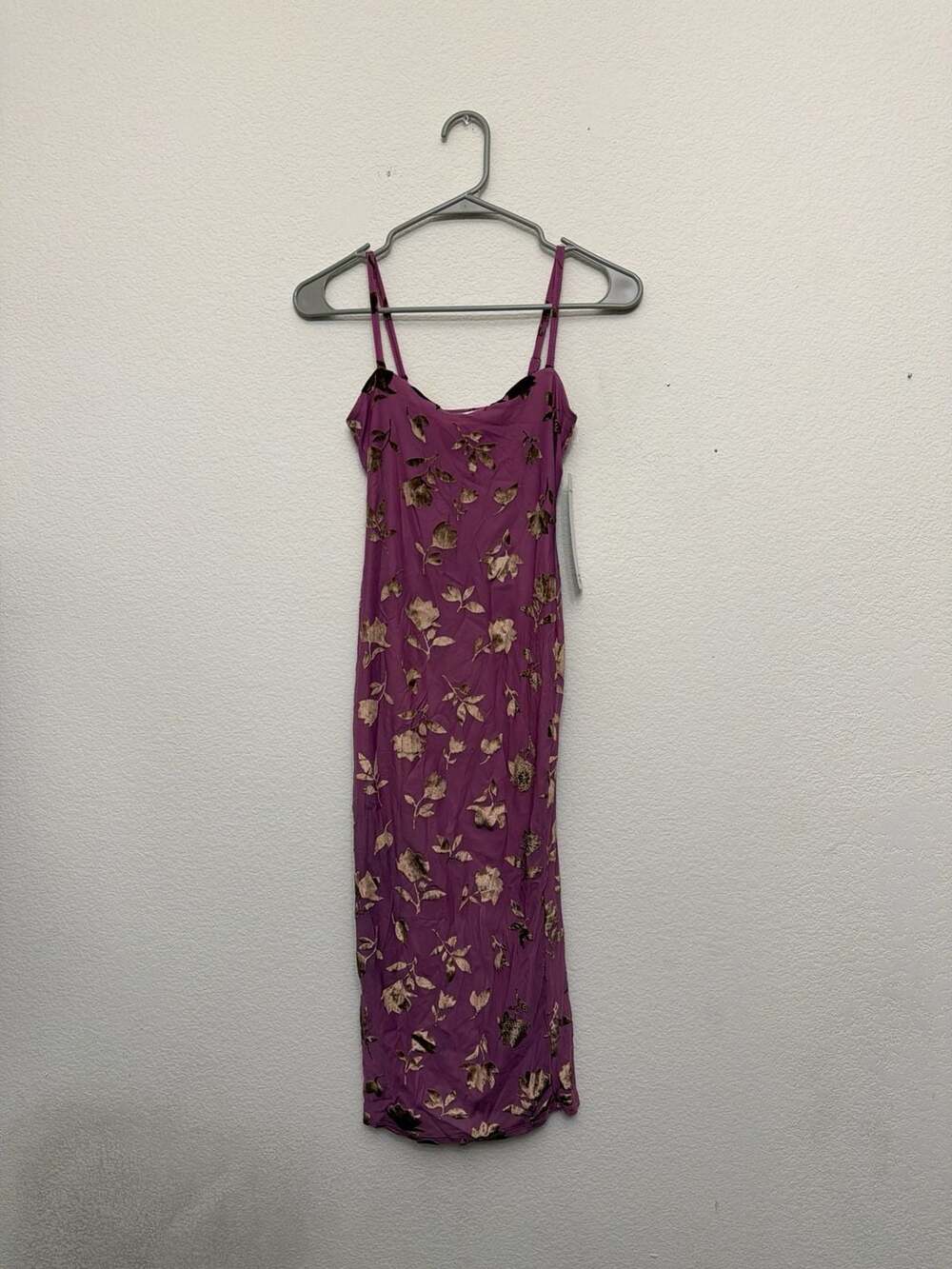 Y2K Slip Dress Metallic Floral Bodycon Midi XS Purple Mauve Party Club NWT